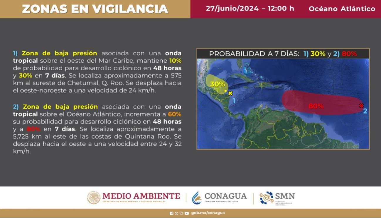 Dos zonas de baja presión amenazan a la Península de Yucatán Dos zonas de baja presión amenazan a la Península de Yucatán