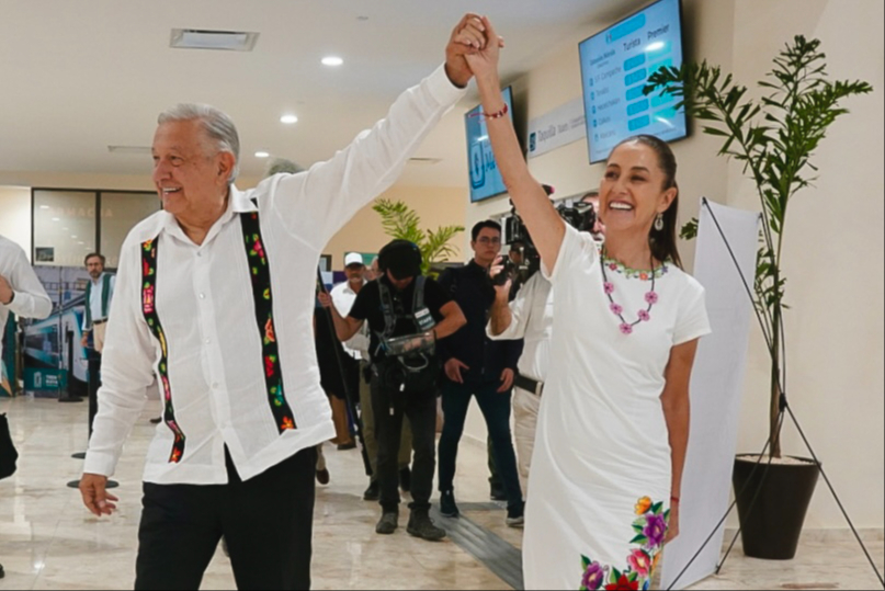 AMLO y Claudia Sheinbaum concluyen supervisión del Tren Maya