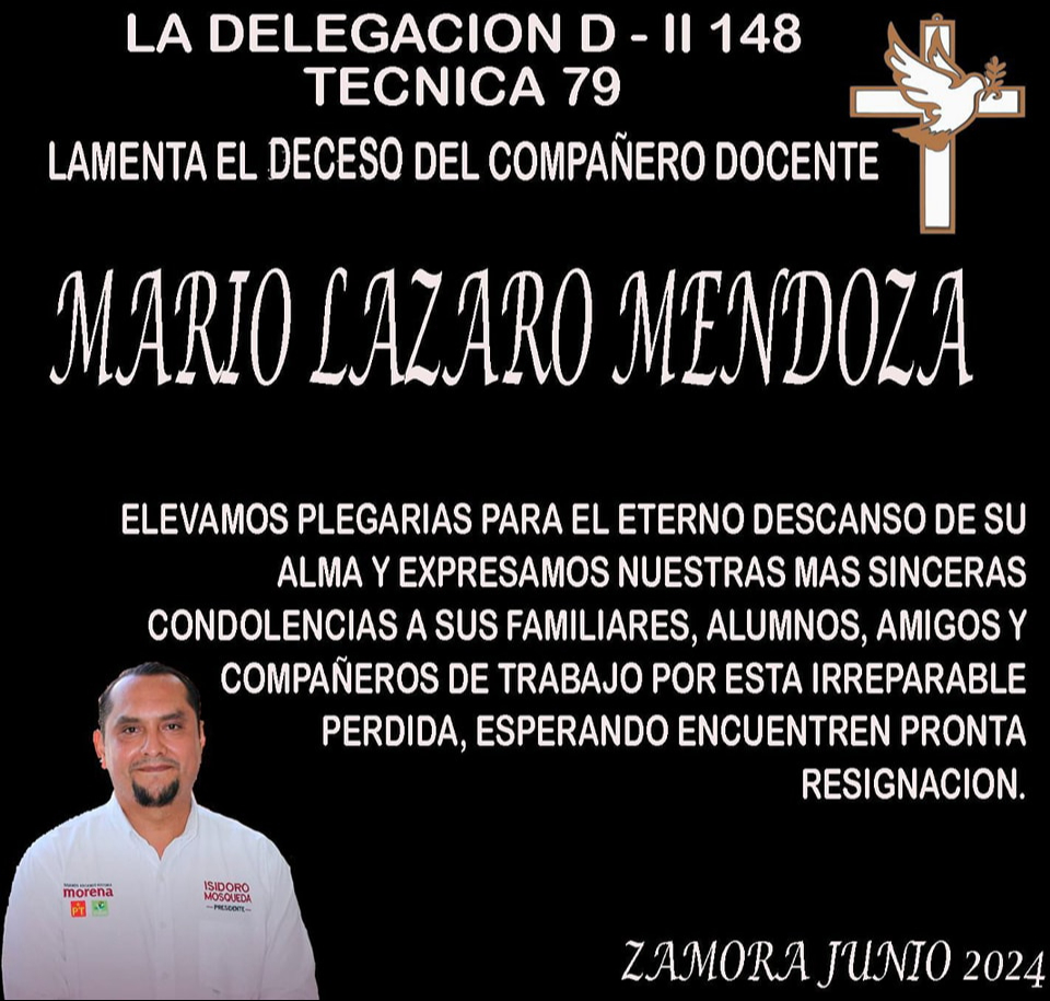 Esquela por el asesinato de Mario Lázaro Mendoza
