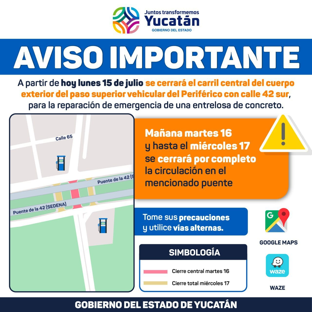 El cierre iniciará este lunes 15 de julio sobre el Periférico de Mérida El cierre iniciará este lunes 15 de julio sobre el Periférico de Mérida