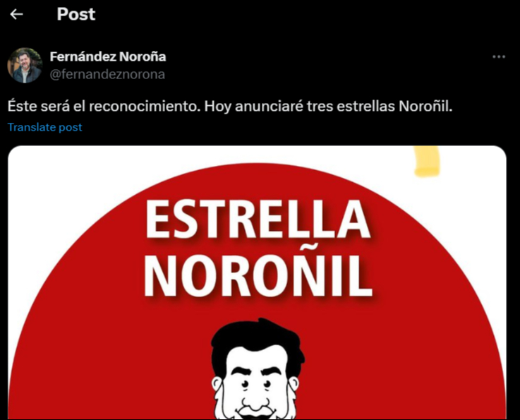 Fernández Noroña lanza 'estrella noroñil', para calificar lugares de comida / X Fernández Noroña lanza 'estrella noroñil', para calificar lugares de comida / X