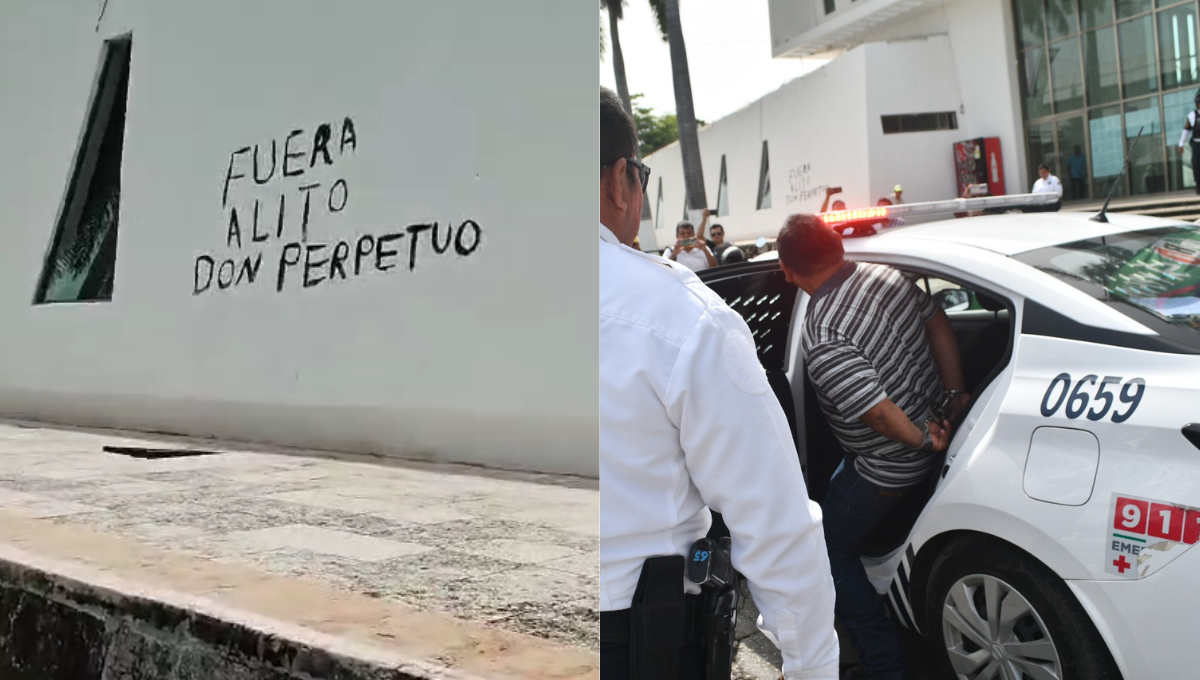 La pinta fue realizada en la pared del auditorio "Dr. Héctor Pérez Martinez" después de una conferencia en las oficinas priistas.