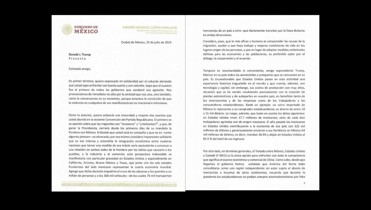 Carta enviada por el presidente Andrés Manuel López Obrador a Donald Trump Carta enviada por el presidente Andrés Manuel López Obrador a Donald Trump