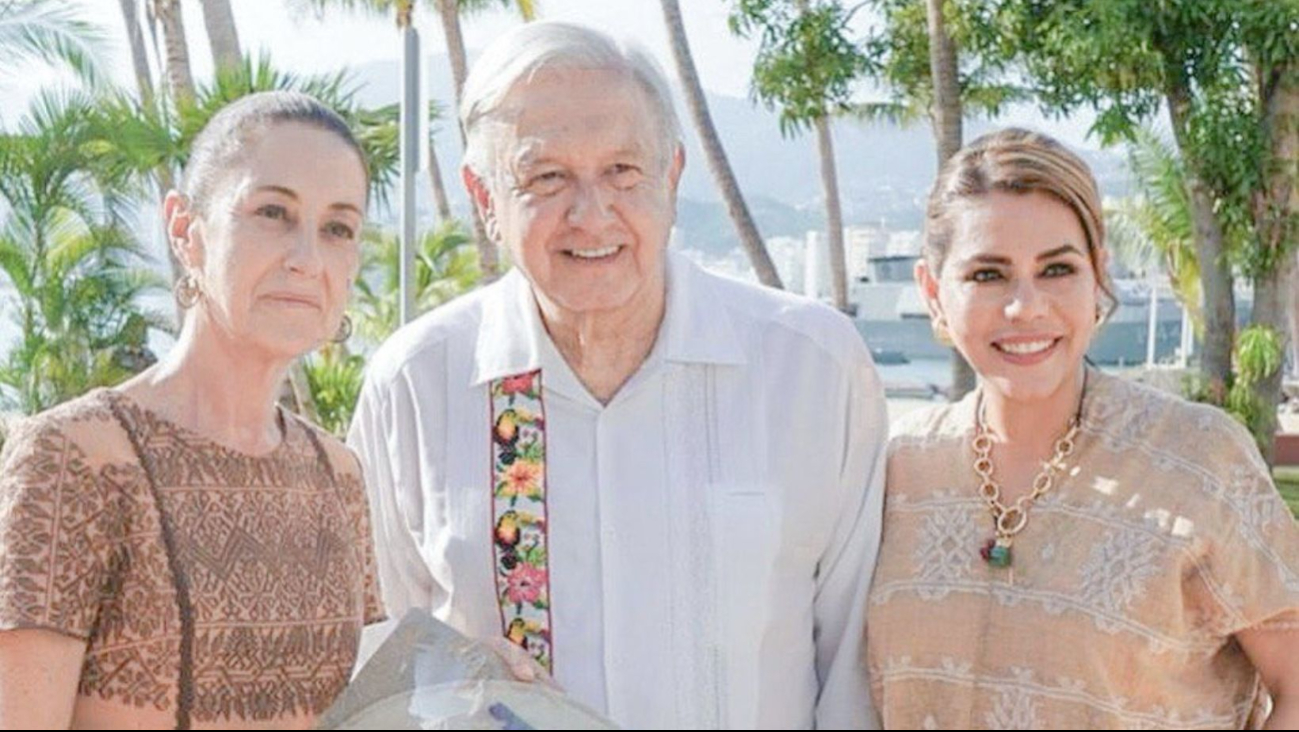 Evelyn Salgado recibe a AMLO y a Sheinbaum en Acapulco