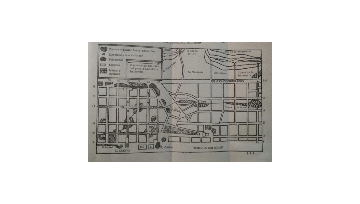 Un mapa de 1970 muestra rutas que se creía recorrían estos túneles en el centro de la ciudad. / Especial Un mapa de 1970 muestra rutas que se creía recorrían estos túneles en el centro de la ciudad. / Especial