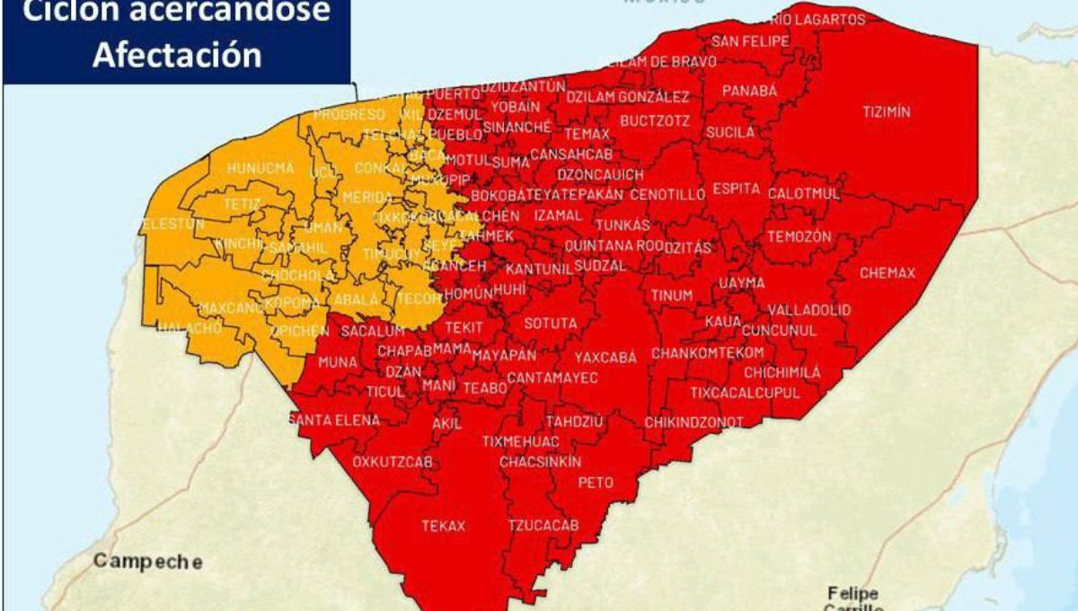 77 municipios de Yucatán ingresan en Alerta Roja por cercanía del Huracán Beryl