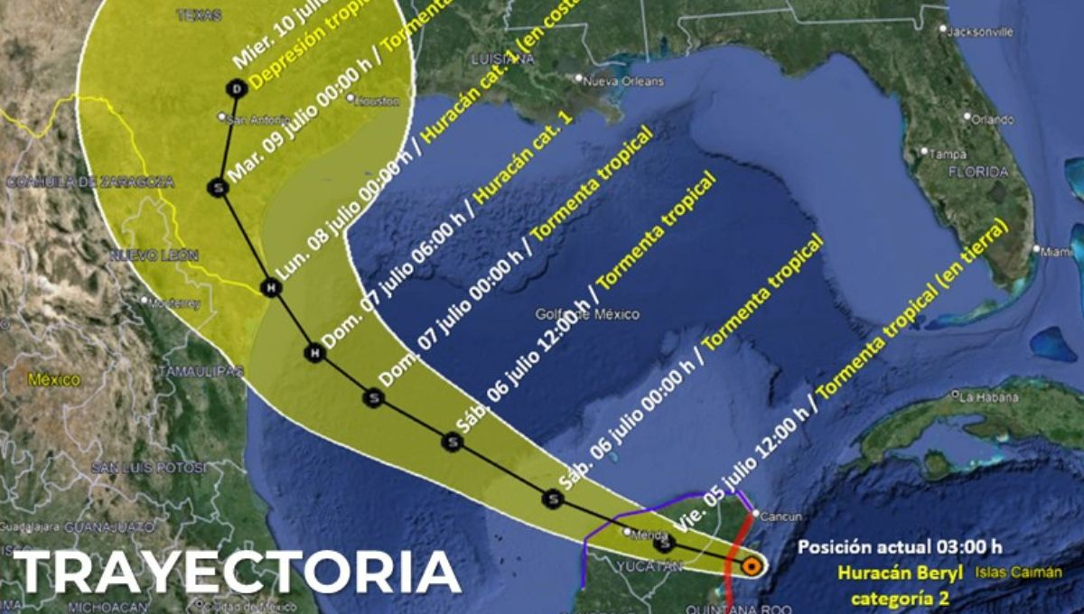 Huracán Beryl desciende a Categoría 2; está a 45 kilómetros de Cozumel y 65 de Tulum