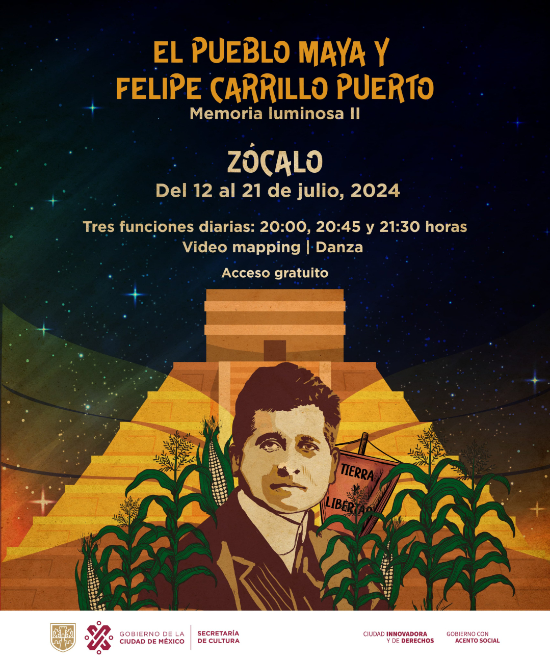Cartel de la exposición en honor a Felipe Carrillo Puerto en el Zócalo de CDMX Cartel de la exposición en honor a Felipe Carrillo Puerto en el Zócalo de CDMX