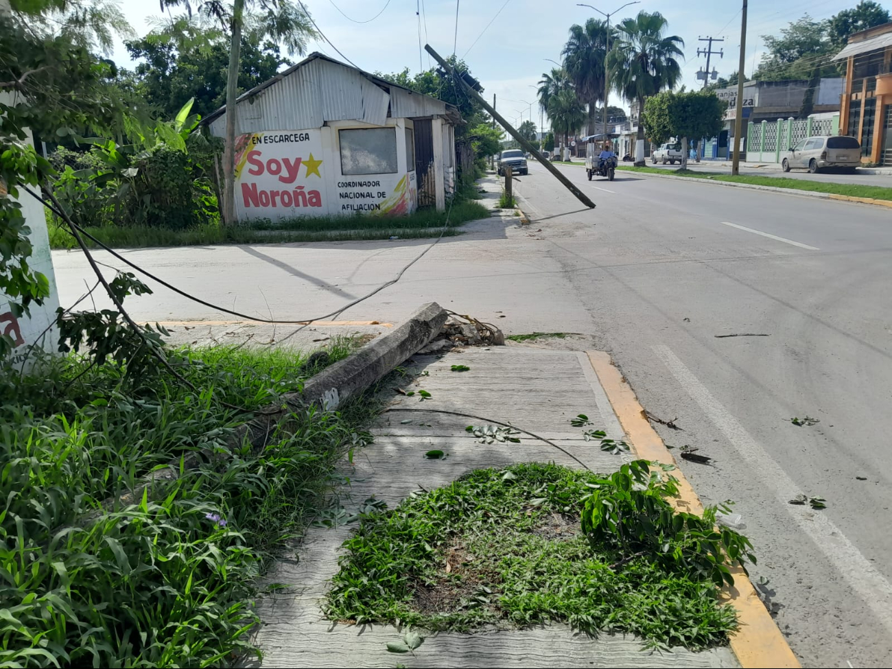 El conductor impactó y quebró el poste, y luego huyó. El conductor impactó y quebró el poste, y luego huyó.