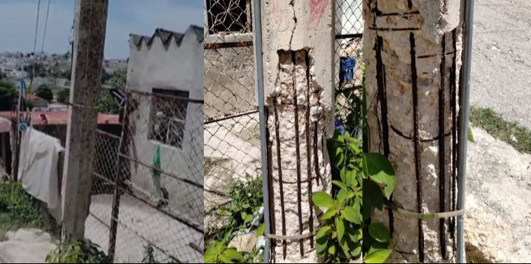 Poste dañado en Campeche, alarma a vecinos de la colonia San Rafael