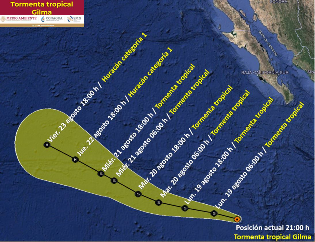 Así sería la trayectoria de la Tormenta Tropical Gilma Así sería la trayectoria de la Tormenta Tropical Gilma