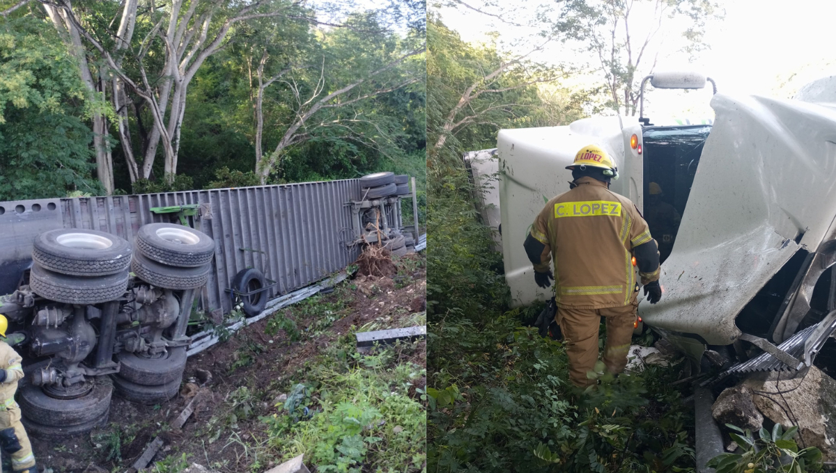 Un camión que transportaba pinturas y solventes volcó en la carretera Campeche – Champotón, en Seybaplaya. Un camión que transportaba pinturas y solventes volcó en la carretera Campeche – Champotón, en Seybaplaya.