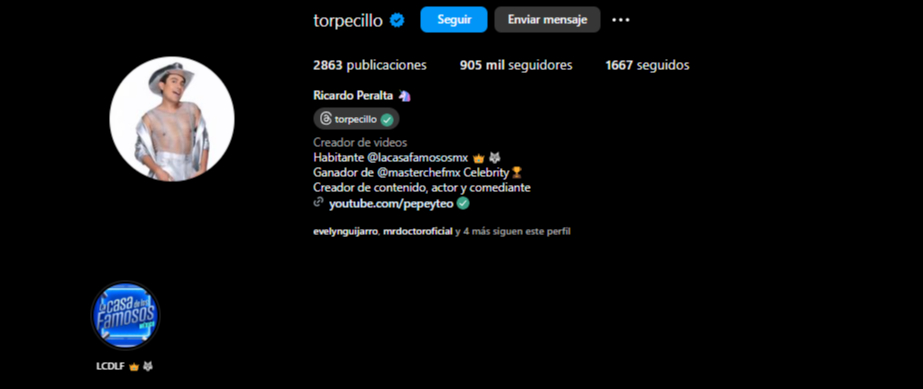 Ricardo Peralta pierde 100 mil seguidores en Instagram / Web Ricardo Peralta pierde 100 mil seguidores en Instagram / Web