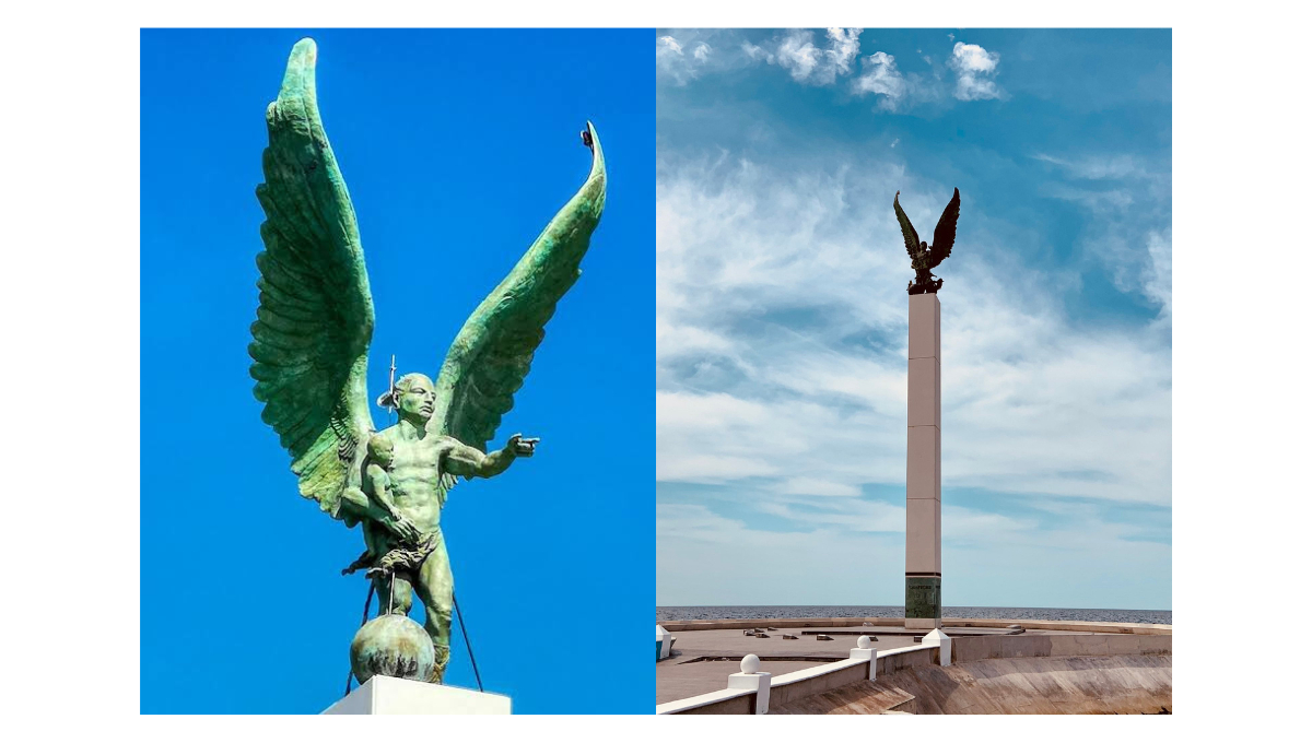 El Ángel Maya en el malecón de Campeche simboliza el mestizaje cultural. El Ángel Maya en el malecón de Campeche simboliza el mestizaje cultural.