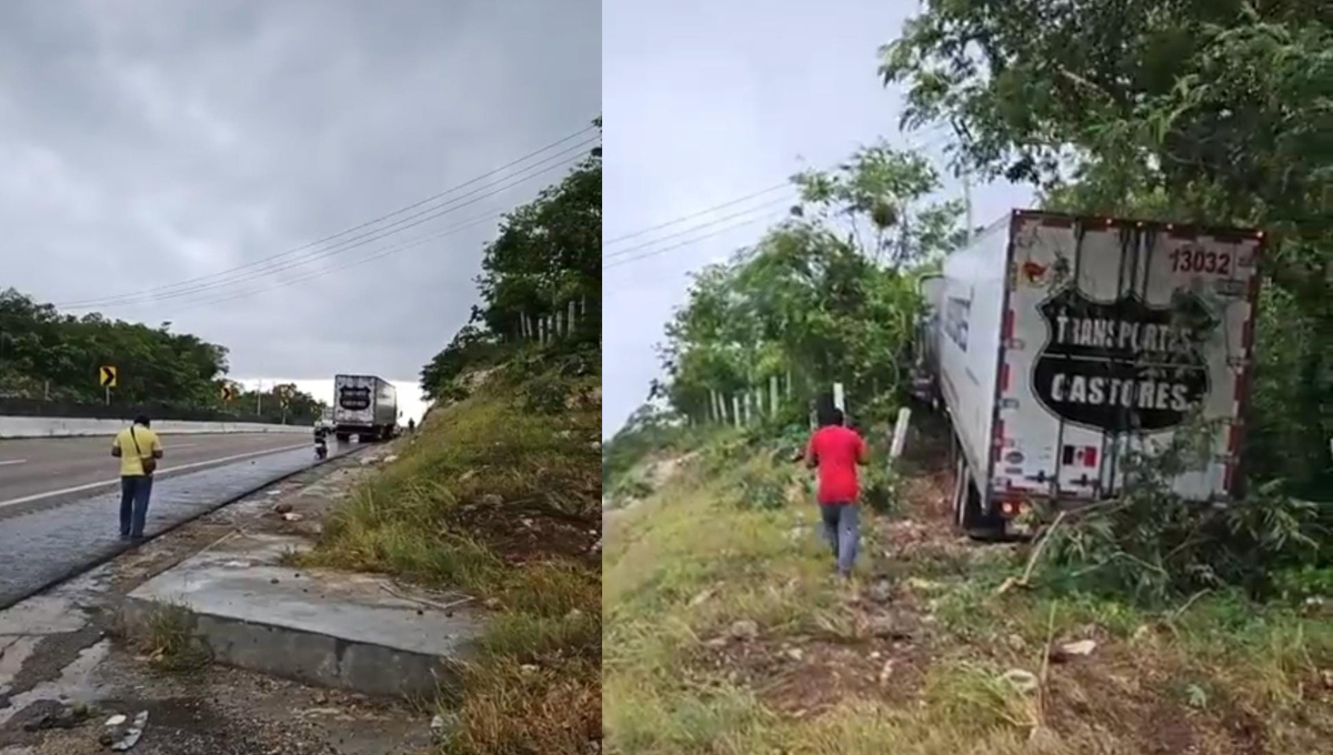 Tráiler se sale de la carretera en la "Curva del Diablo" en Campeche