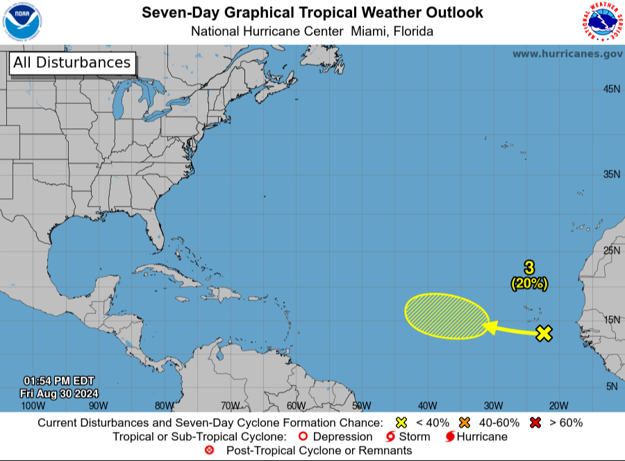 El tercer sistema, entre África y Cabo Verde, tiene una baja probabilidad de desarrollo. El tercer sistema, entre África y Cabo Verde, tiene una baja probabilidad de desarrollo.