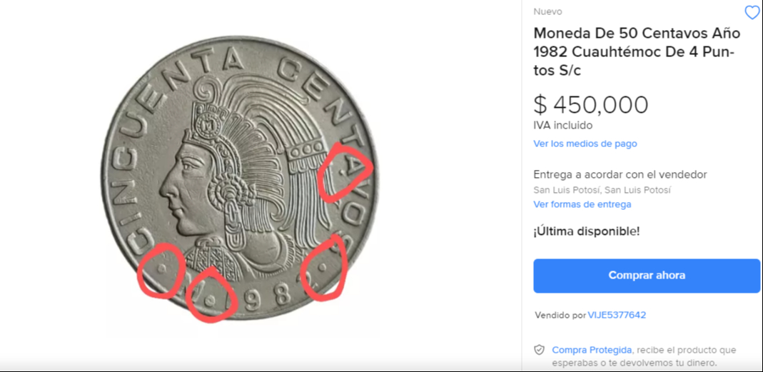 Moneda de 50 centavos vale casi 500 mil pesos en internet Moneda de 50 centavos vale casi 500 mil pesos en internet