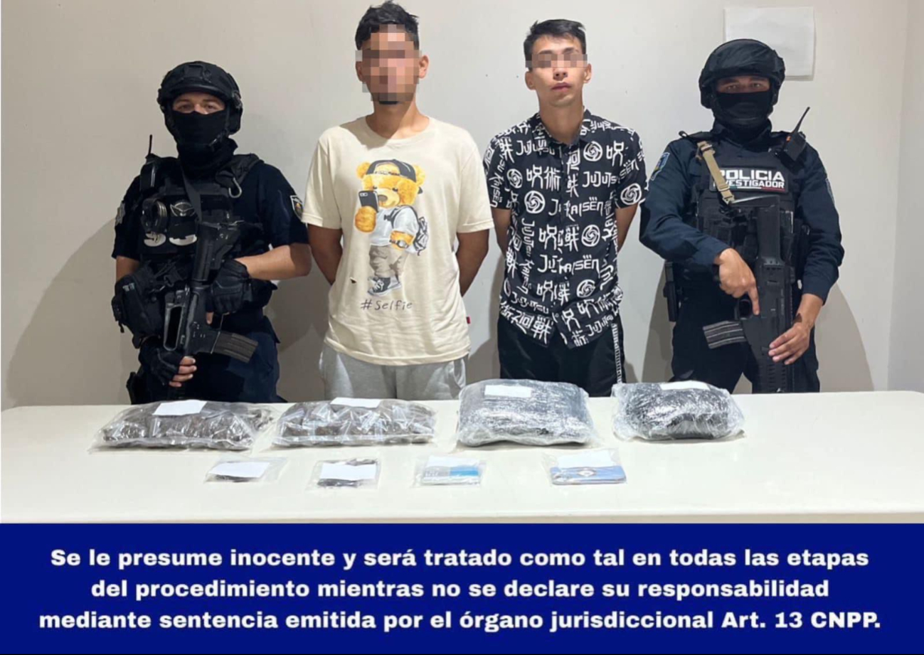 Detienen a dos hombres en posesión de marihuana y cristal en Tulum