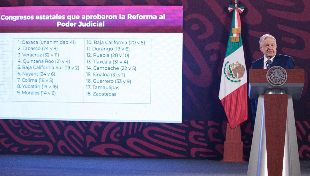 López Obrador propone publicar Reforma Judicial el 15 de septiembre tras aprobación en 18 congresos estatales