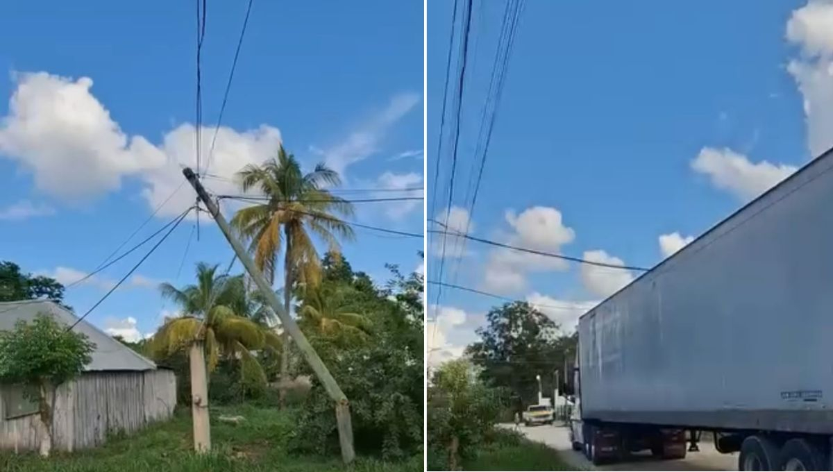 Chofer de tractocamión derriba cables y poste de Telmex en Escárcega; intentó huir  