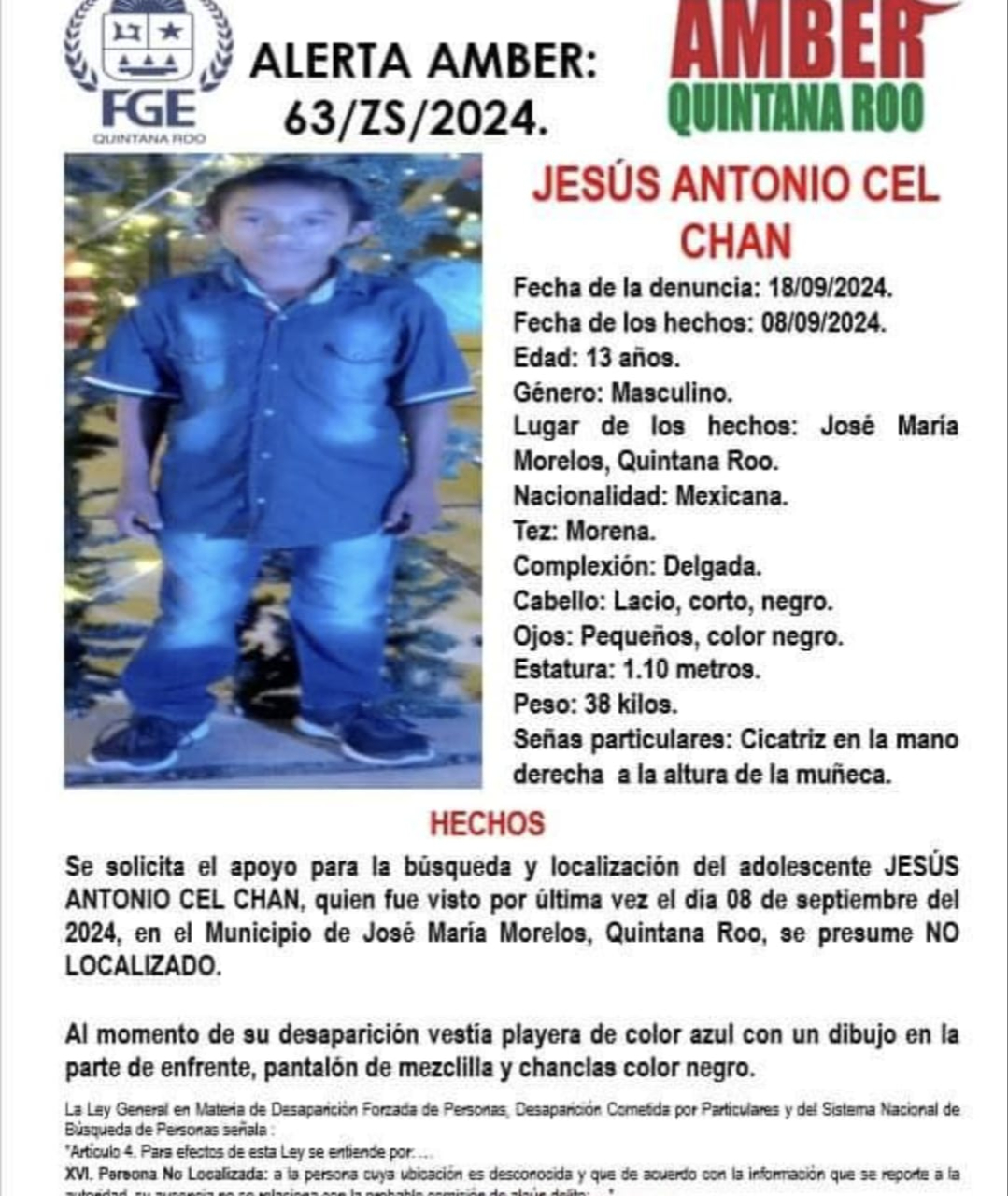Menor desaparecido en José María Morelos Menor desaparecido en José María Morelos
