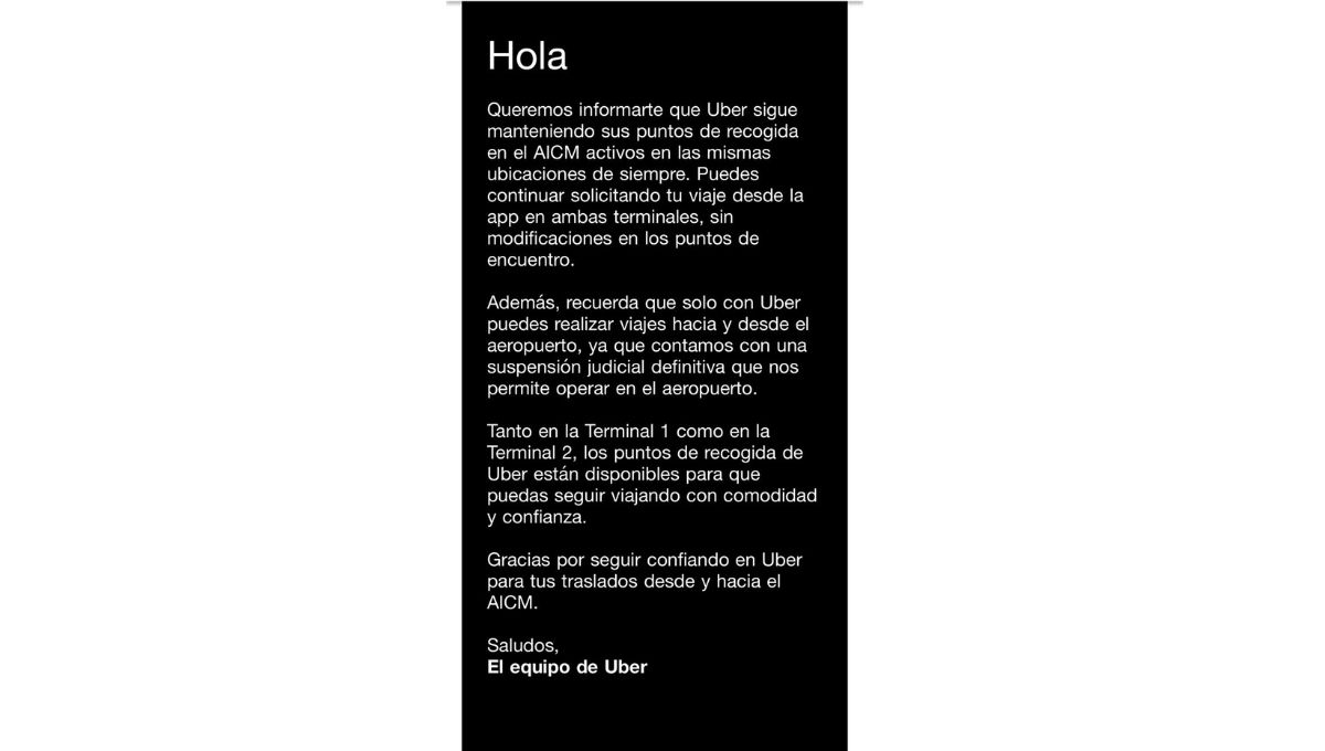 Aviso de Uber a sus usuarios Aviso de Uber a sus usuarios