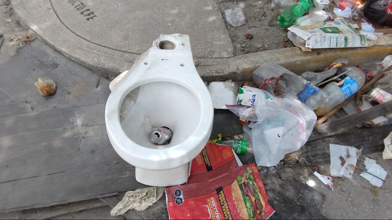 Incluso retretes y colchones permanecen entre la basura Incluso retretes y colchones permanecen entre la basura