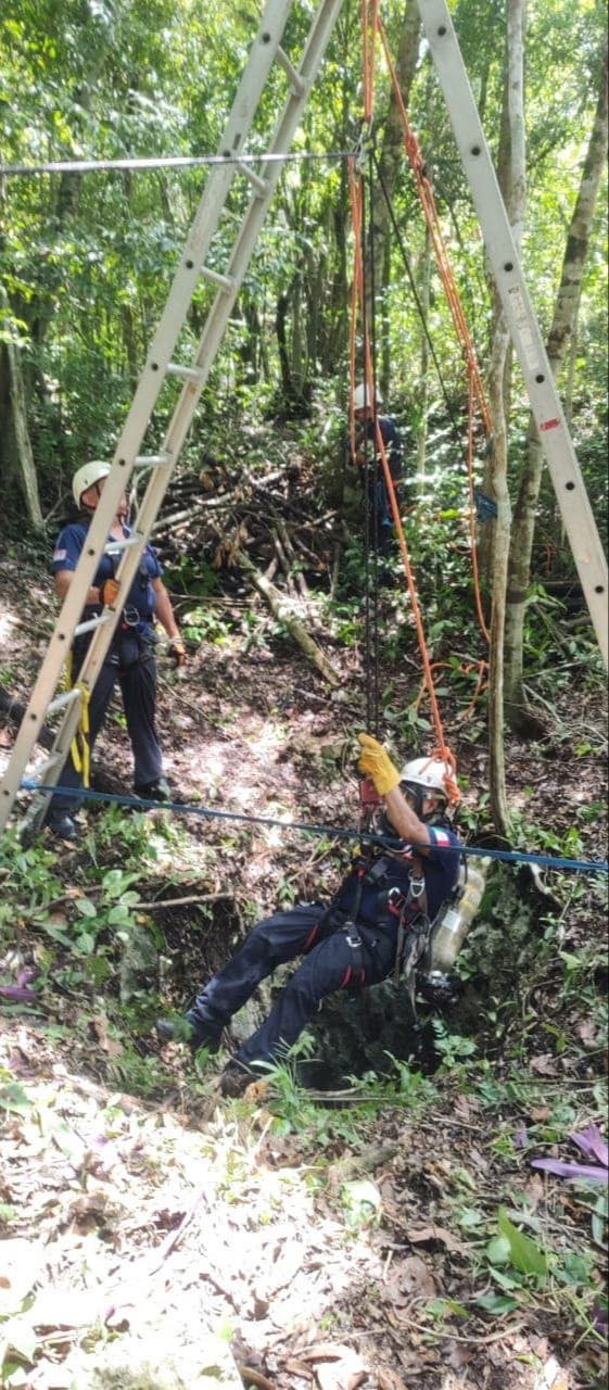 La perrita había caído a un cenote de 12 metros de profundidad La perrita había caído a un cenote de 12 metros de profundidad
