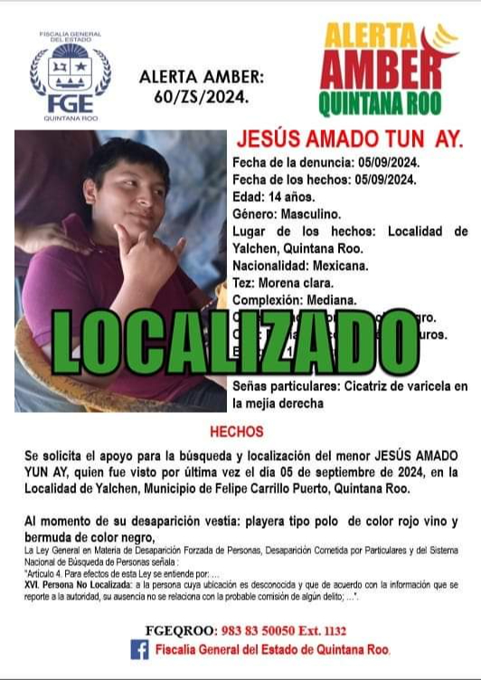 Aparece menor después haber sido secuestrado por más de 10 días en Felipe Carrillo Puerto Aparece menor después haber sido secuestrado por más de 10 días en Felipe Carrillo Puerto