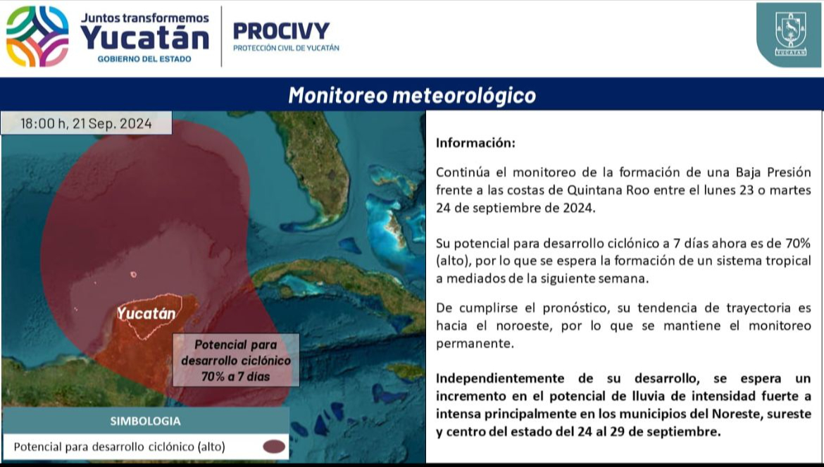 Alertan potencial de desarrollo ciclónico del 70% Alertan potencial de desarrollo ciclónico del 70%