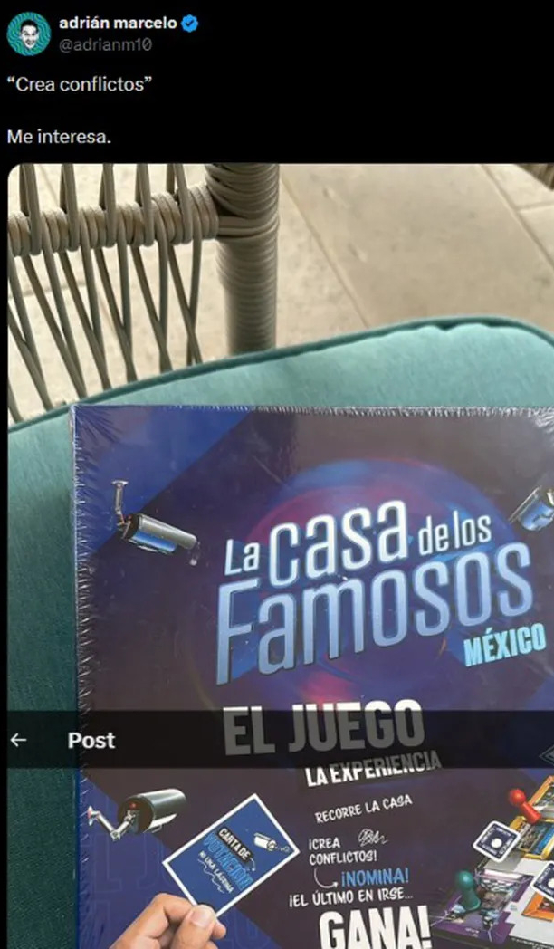 Adrián Marcelo se burla del nuevo juego de mesa de La Casa de los Famosos. Adrián Marcelo se burla del nuevo juego de mesa de La Casa de los Famosos.