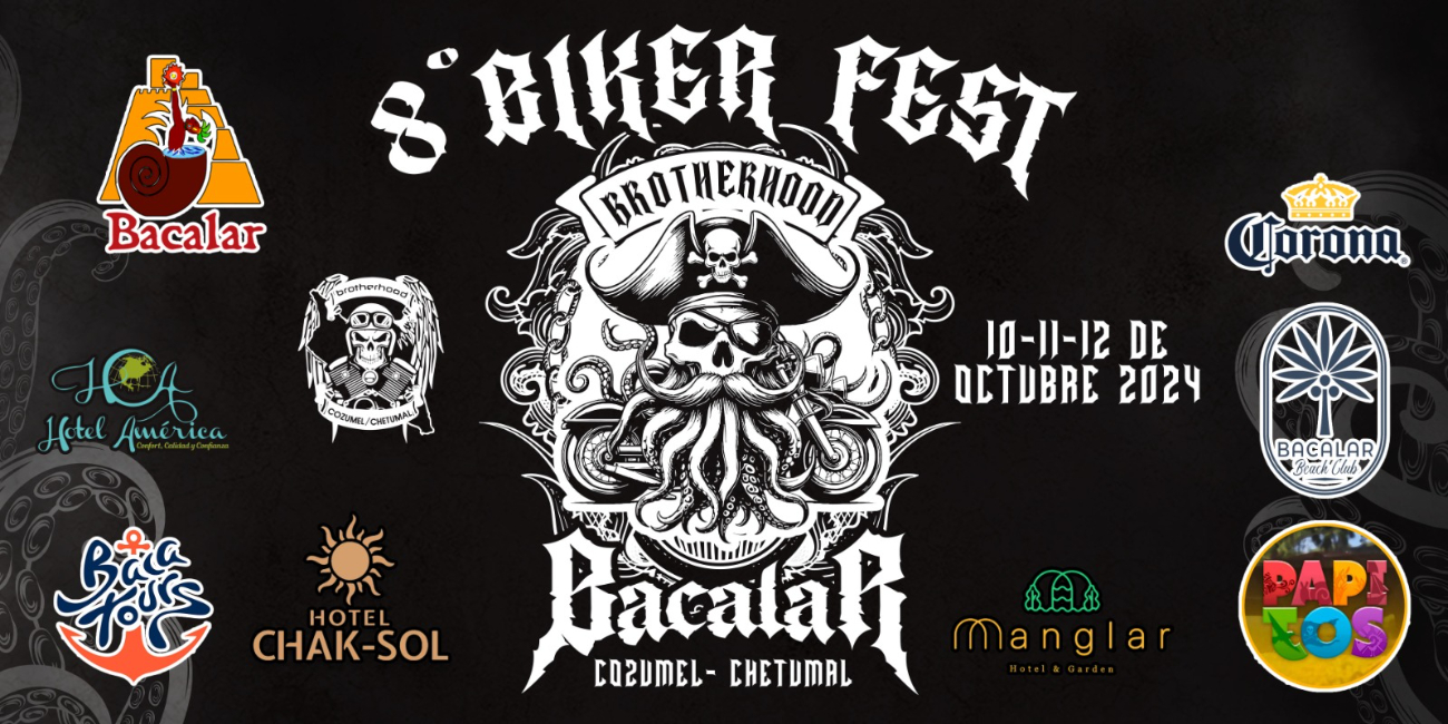 El Biker Fest Bacalar 2024 tomará lugar en distintas locaciones, incluyendo al Parque Central de Bacalar.