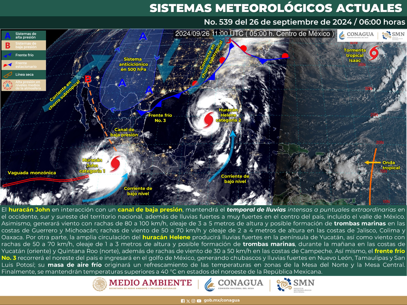 Frente frío llegará junto con la tormenta tropical John. Frente frío llegará junto con la tormenta tropical John.