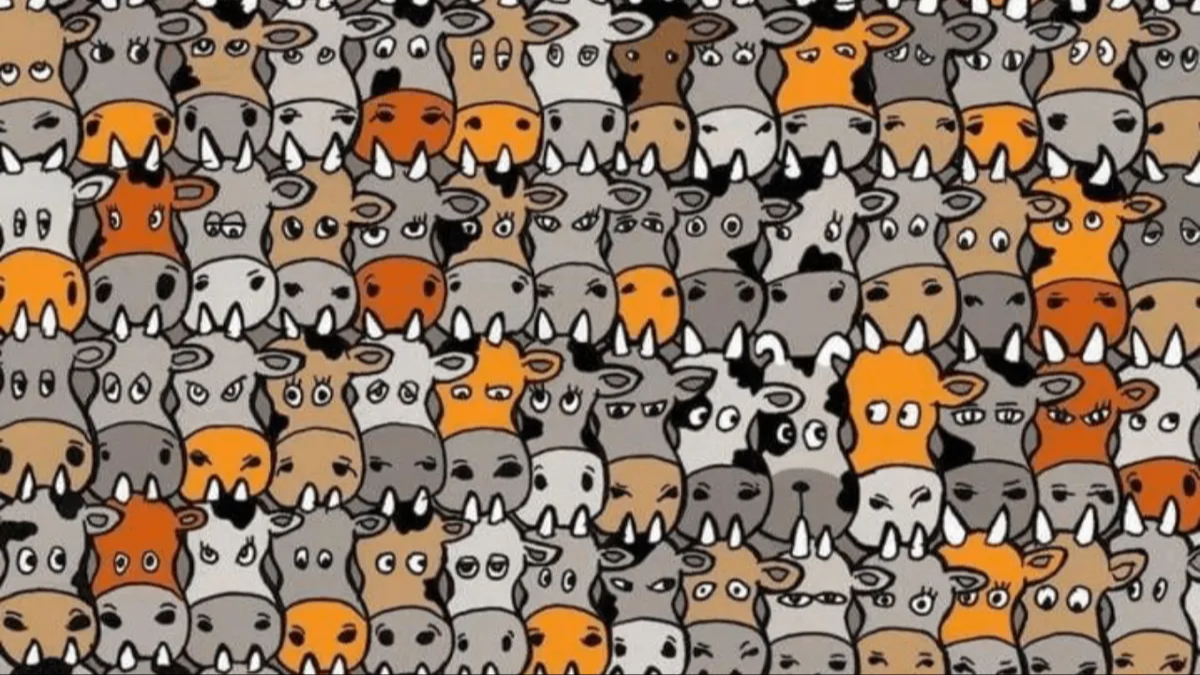Reto visual: Encuentra el perro entre las  vacas de colores