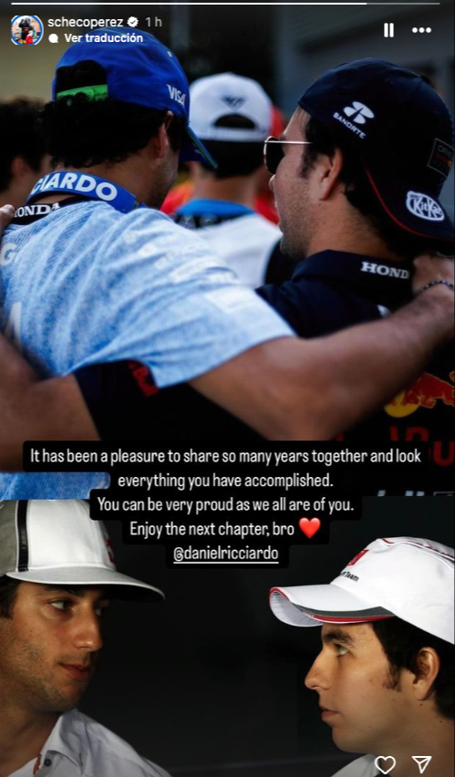 Checo le dedica una palabras a Ricciardo Checo le dedica una palabras a Ricciardo