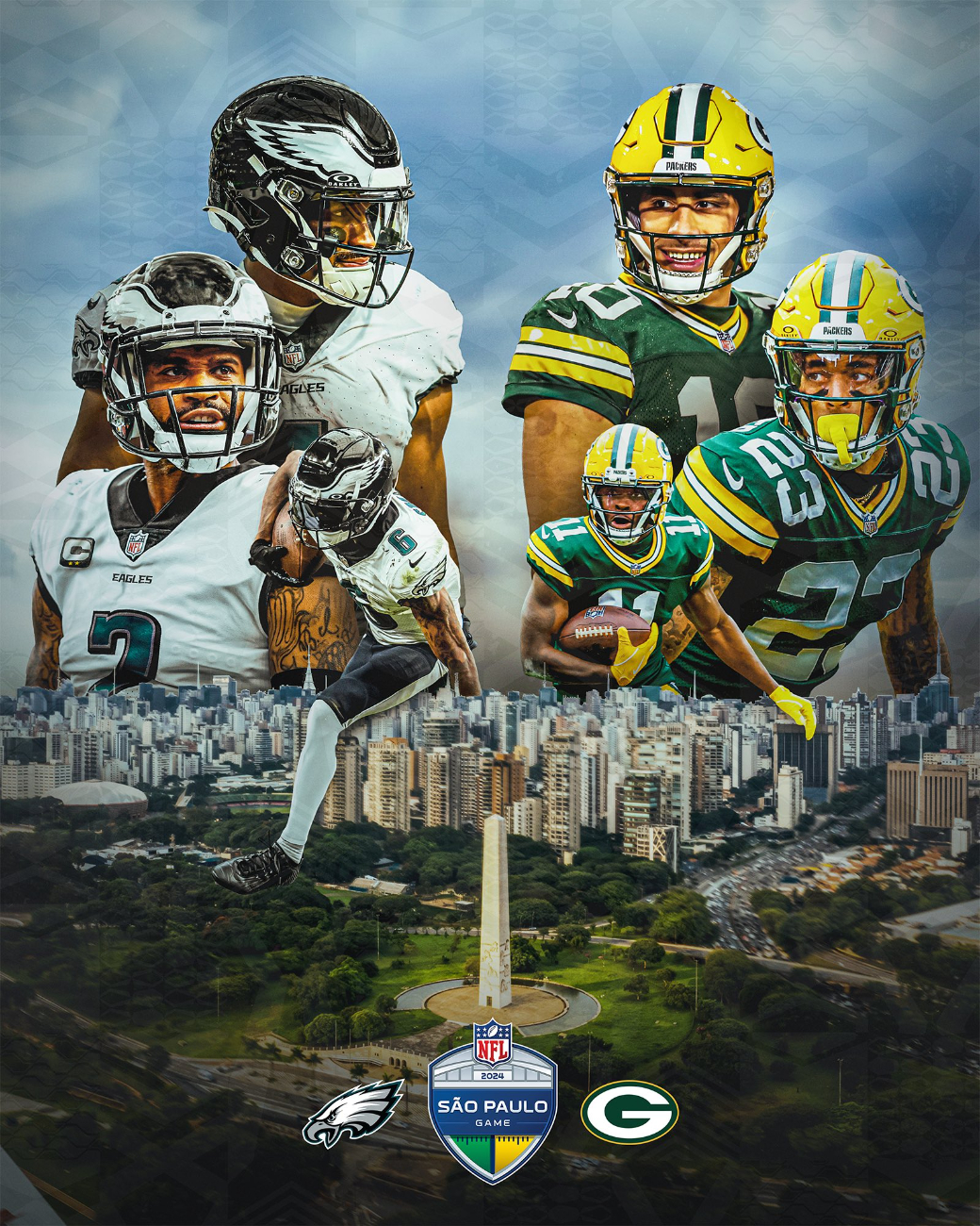 Eagles vs. Packers, listos para partido histórico  de la NFL en Brasil 