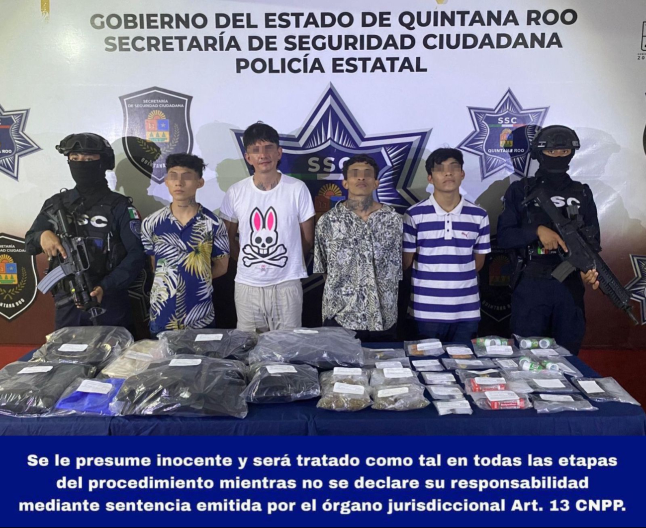 Policía Estatal  detiene a cuatro jóvenes con 200 dosis de drogas en Cancún