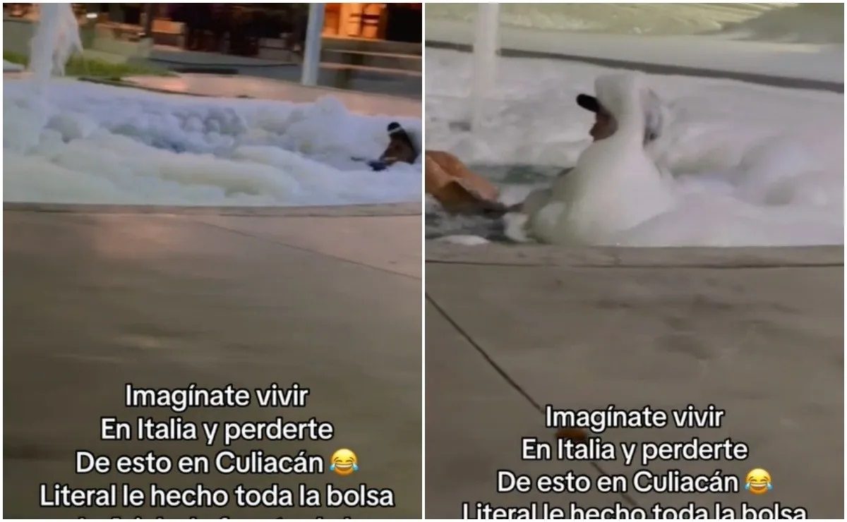 Hombre agrega jabón a fuente de Culiacán y hace su jacuzzi