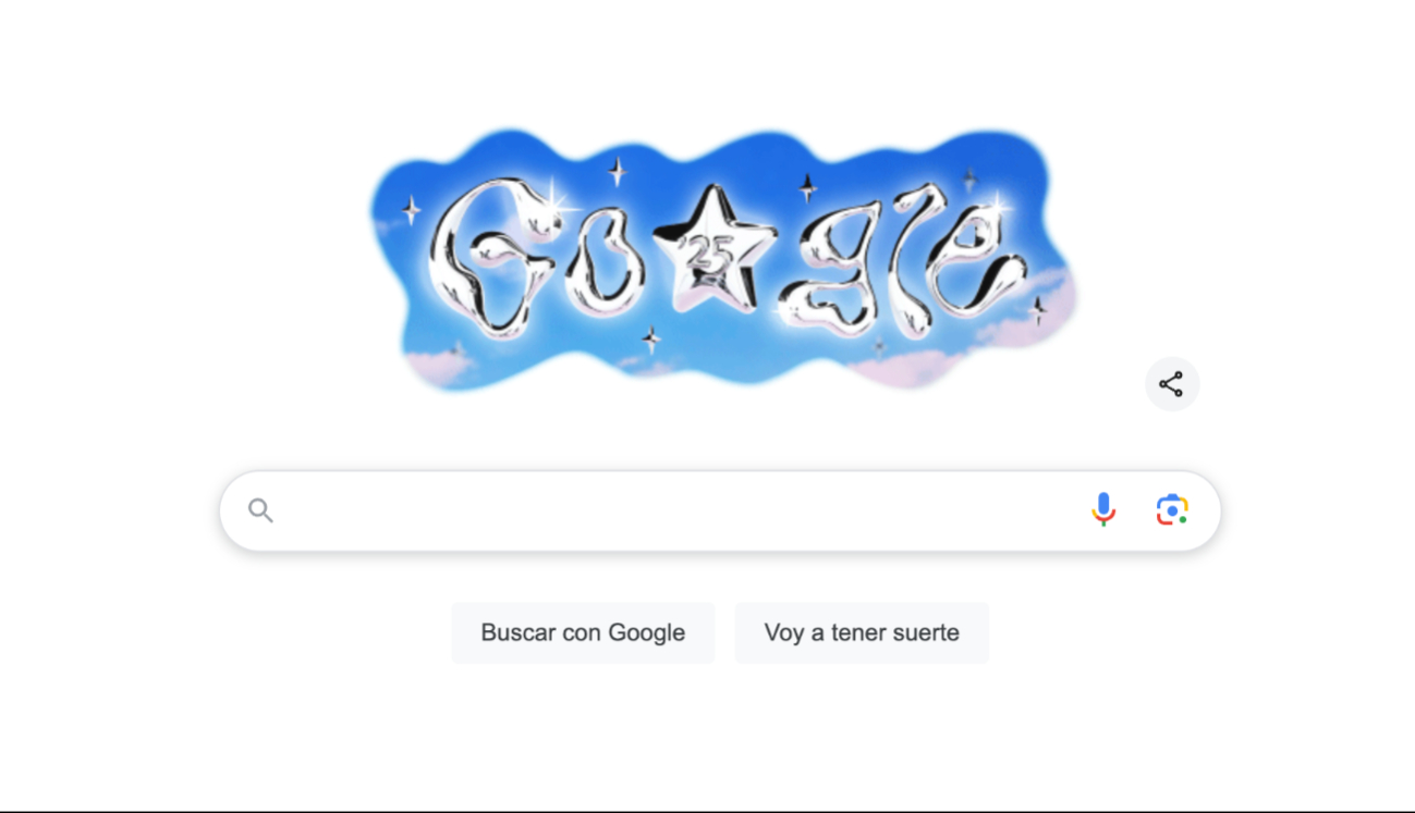 Google recibe el 2025 con un Doodle de globos y estrellas plateadas 