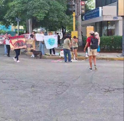 Activistas protestan en contra de las corridas frente a la Plaza de Toros de Mérida  