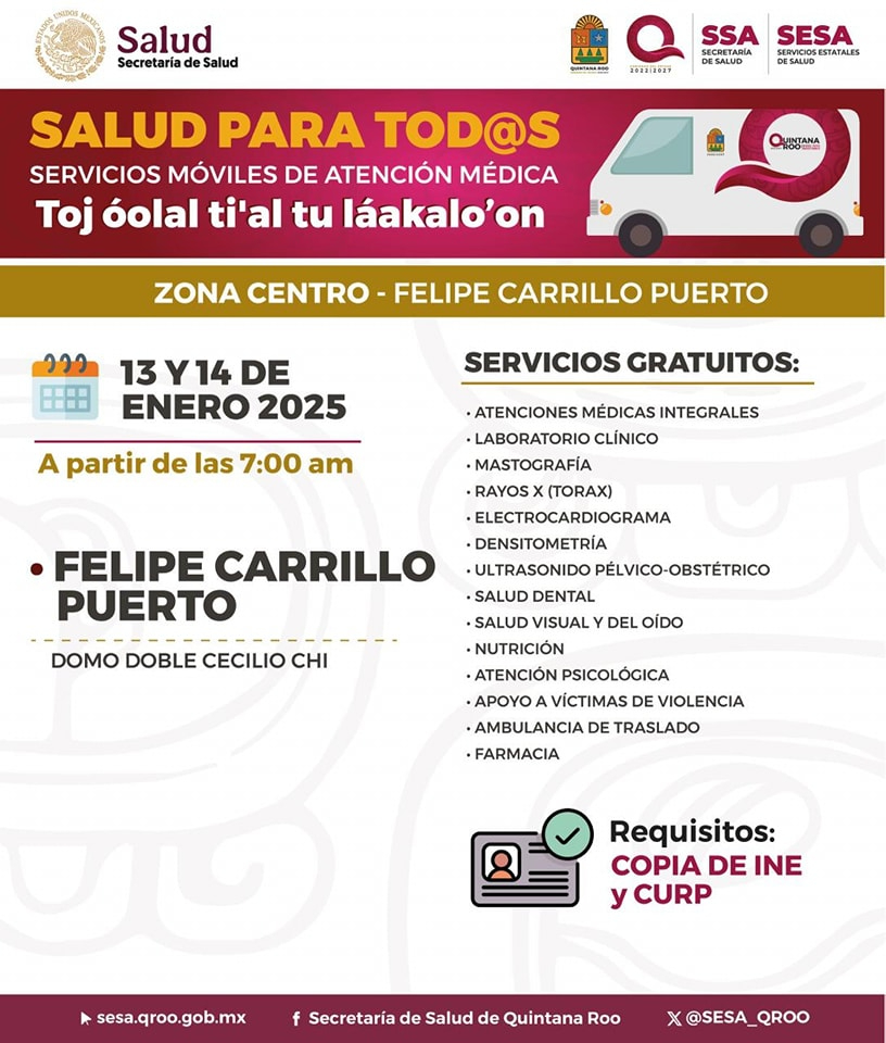 Fechas y servicios en Felipe Carrillo Puerto