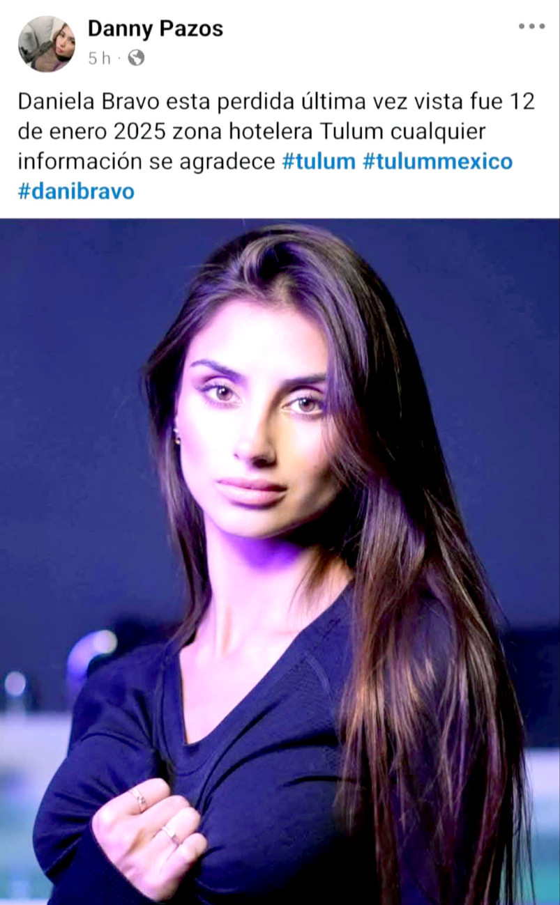 Aparece  Daniela Bravo, chilena desaparecida en Tulum