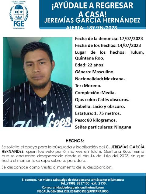 Jeremías García Hernández lleva desaparecido desde hace 1 año y 6 meses Jeremías García Hernández lleva desaparecido desde hace 1 año y 6 meses