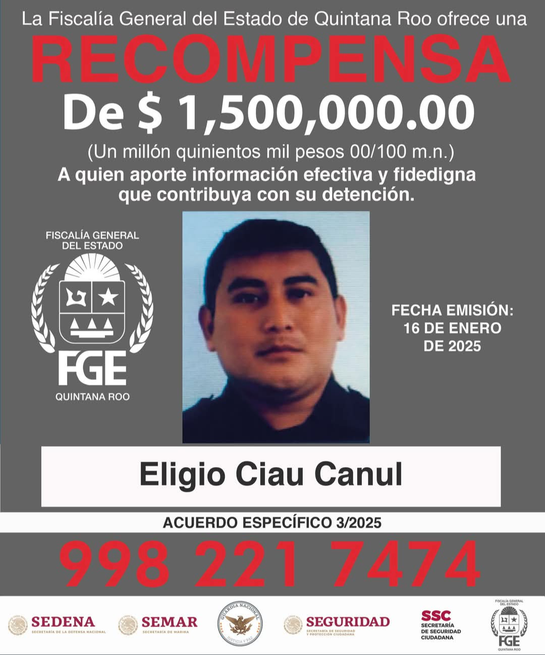 Continua la búsqueda de ex policía de Tulum Eligio Ciau Canul, acusado por presunta desaparición  forzada