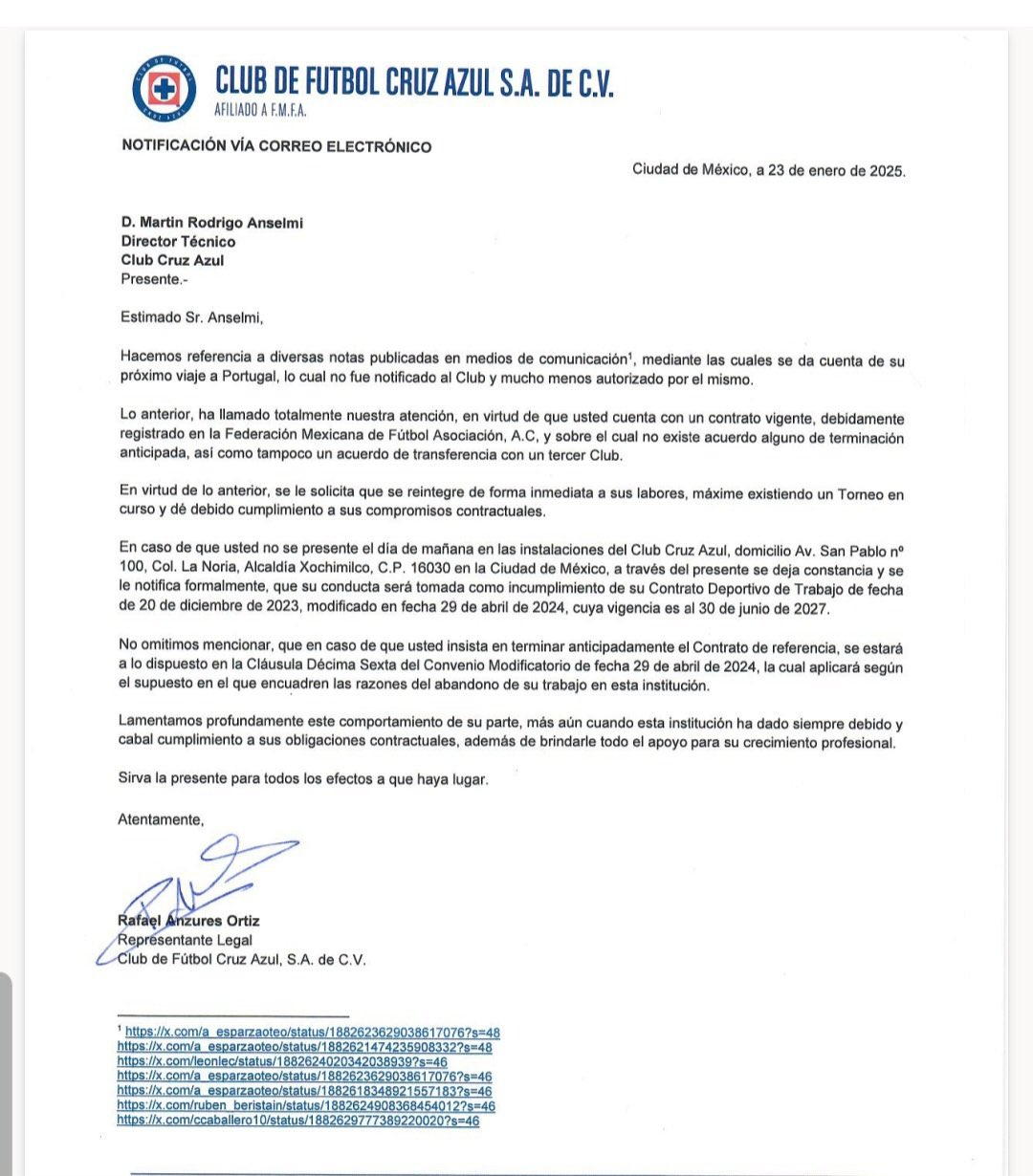 El comunicado de Cruz Azul El comunicado de Cruz Azul