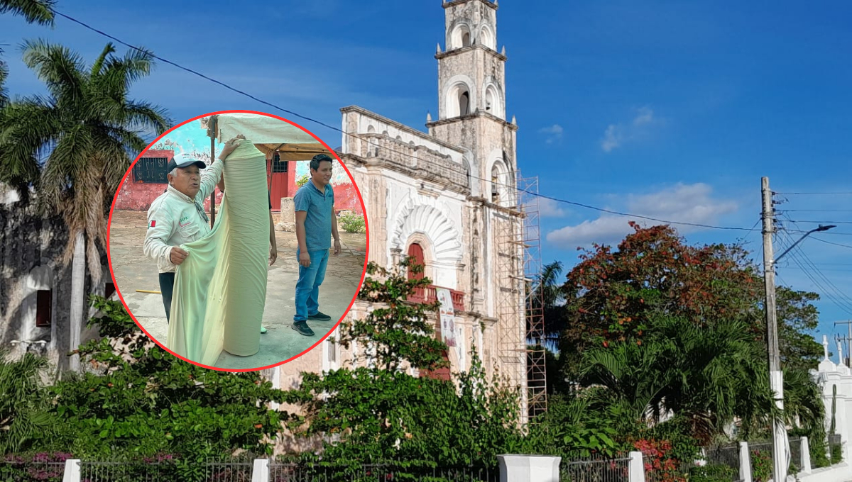 Unidos por la fe: Feligreses donan telas para proteger la iglesia de Calkiní  tras derrumbe