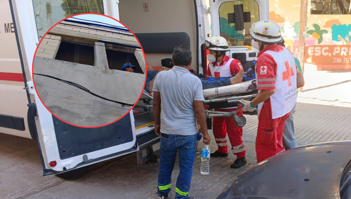Albañil cae de siete metros desde una ventana durante obra en Ciudad del Carmen 