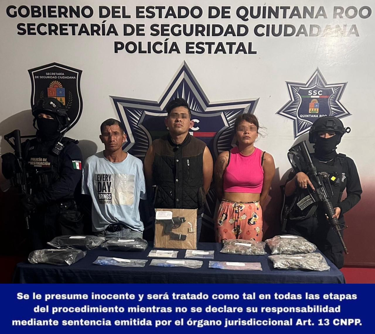 Detienen a dos hombres y una mujer por posesión de estupefacientes en Paraíso Maya, Cancún 