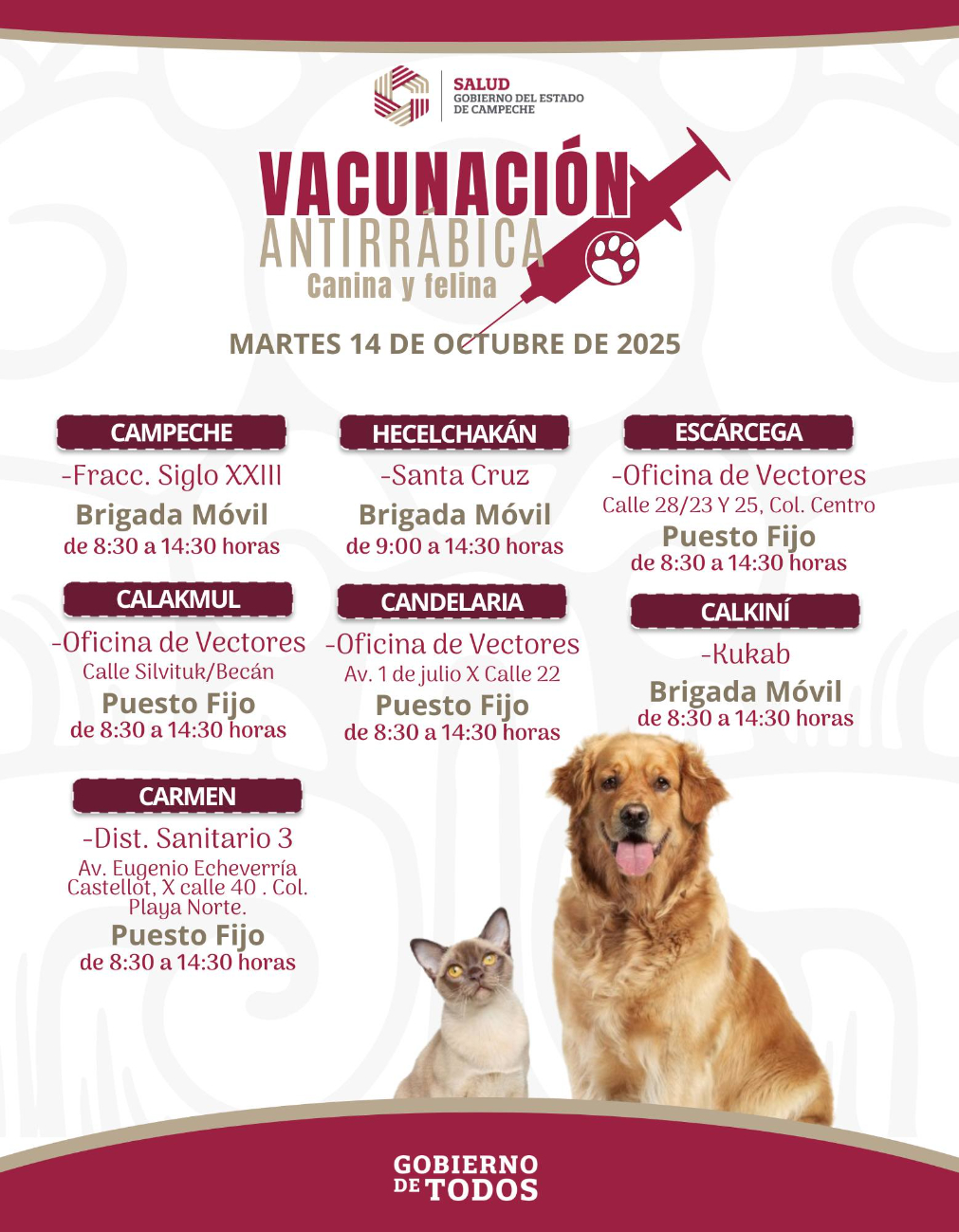 Las vacunas se aplicarán de 8:30 a 14:30 horas, totalmente gratuitas. Las vacunas se aplicarán de 8:30 a 14:30 horas, totalmente gratuitas.