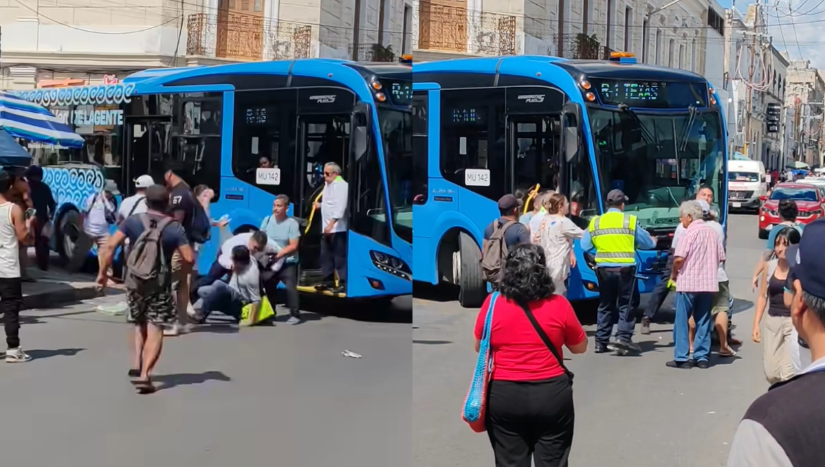 Hombre y chofer de Va y Ven se enfrentan a golpes en el Centro de Mérida